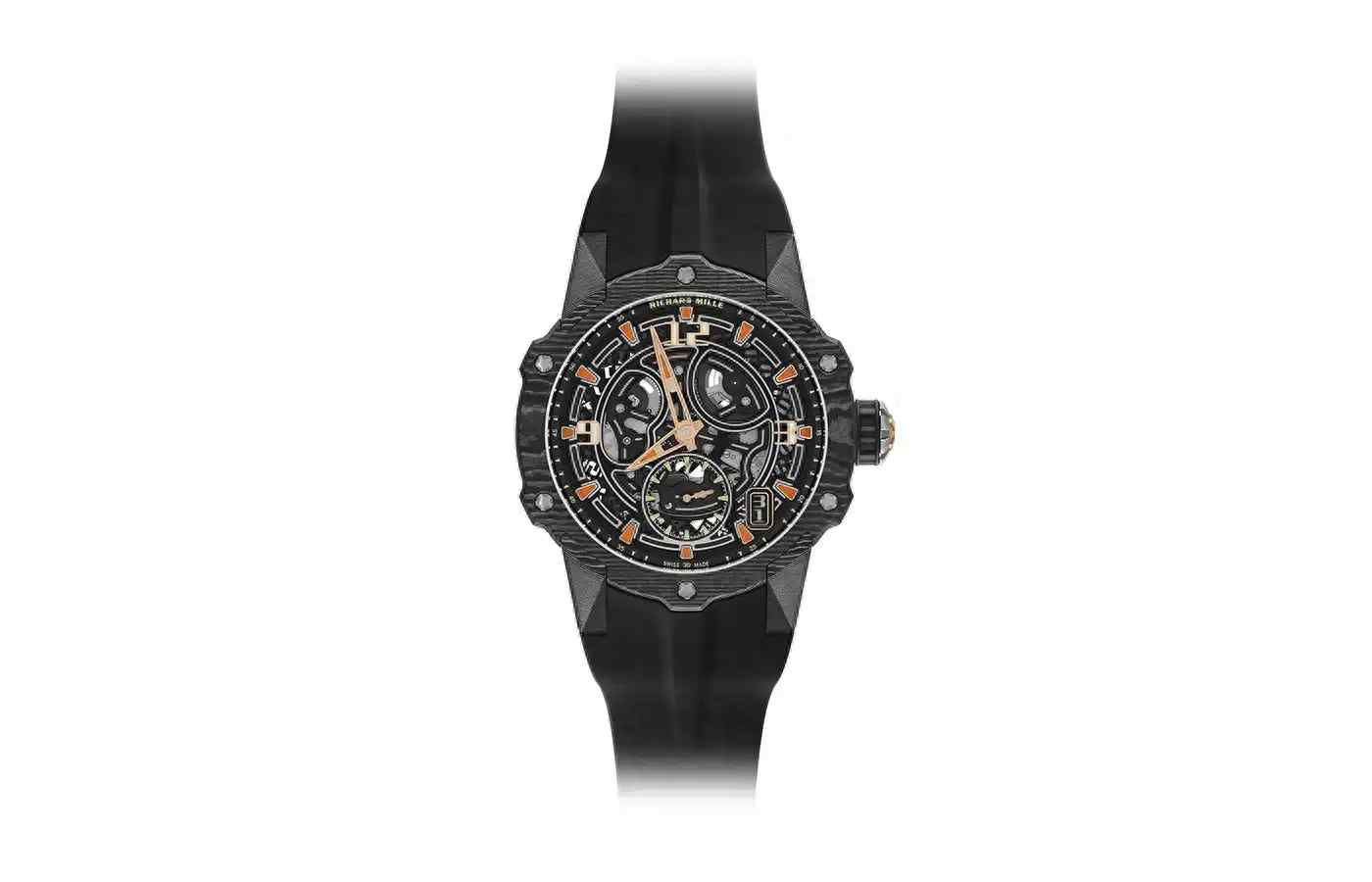 Titanium date ring around RM 3303 skeleton dial